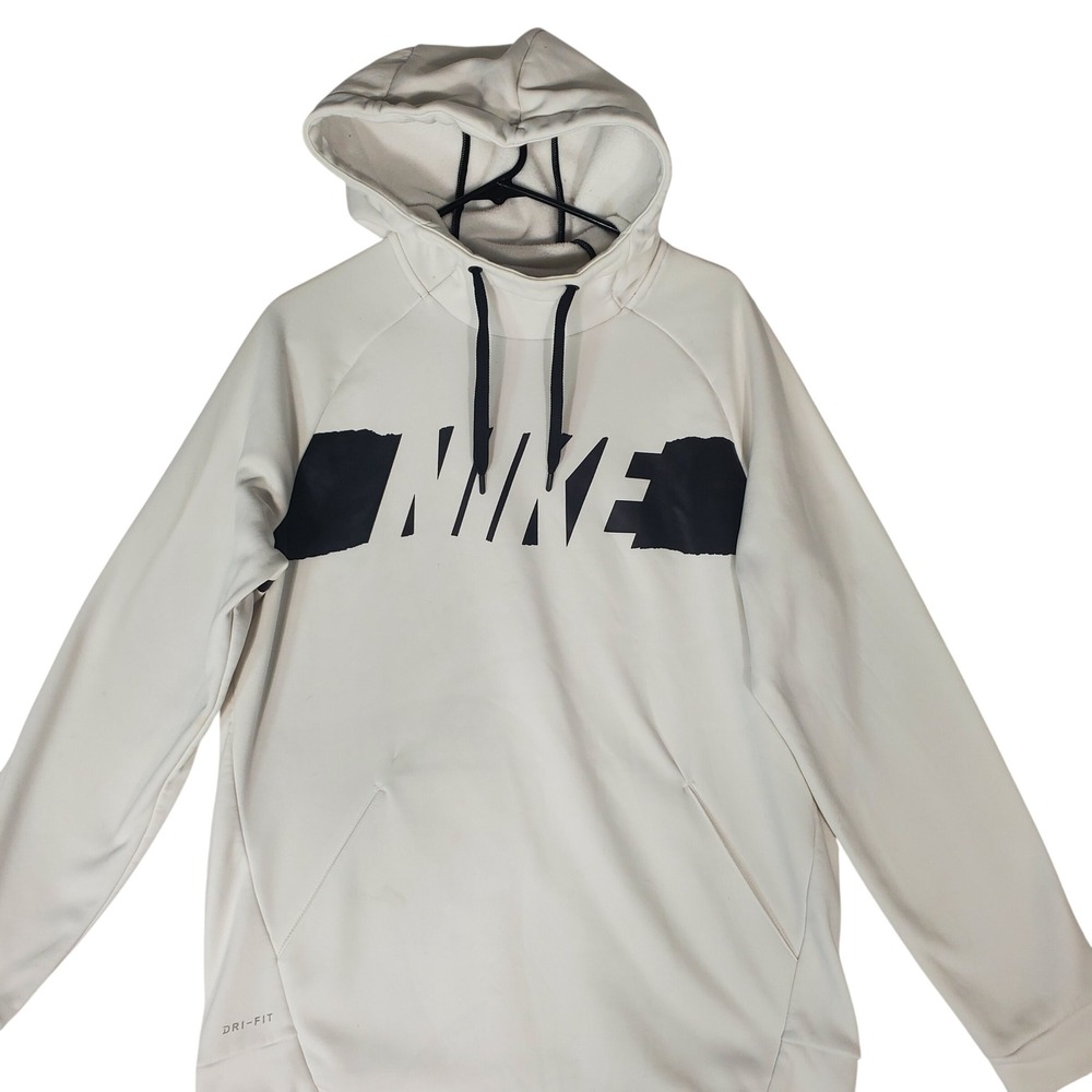 Nike Mens Dri-FIT Graphic Hoodie White Black 931989-100 Medium
